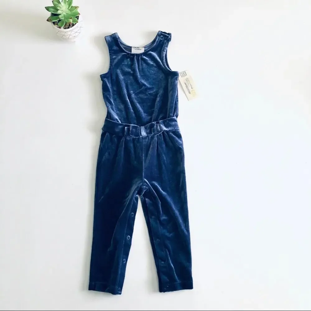 NEW Genuine Kid Girl's 2T Velour Bow Jumpsuit Nightfall Blue